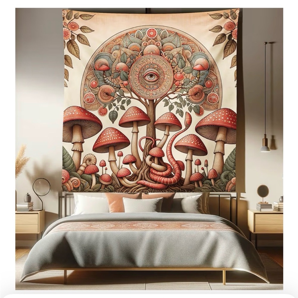 Hippie Psychedelic Aura Leaves & Eye wall hanging 30 x 47, Ornate Tree Art